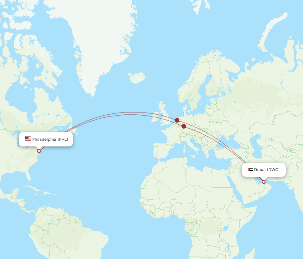PHL-DWC flight routes