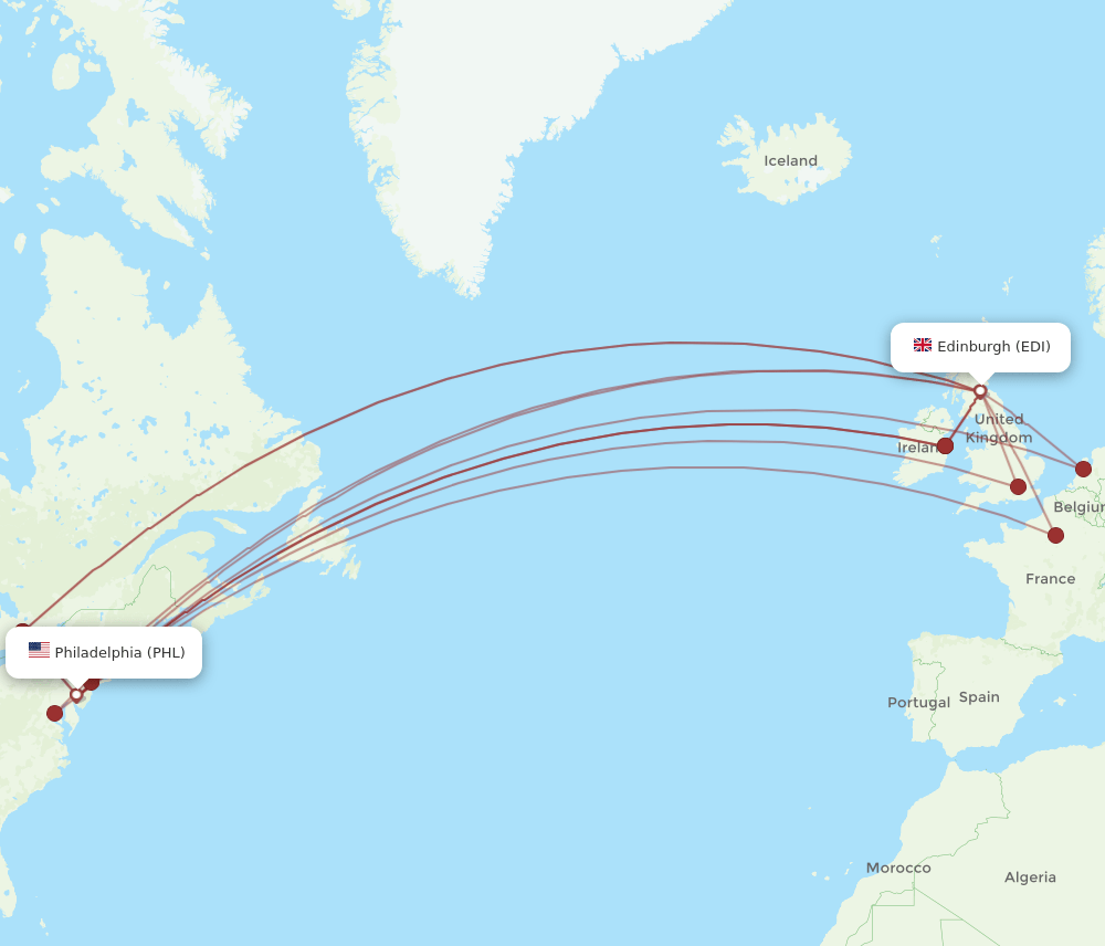 PHL-EDI flight routes