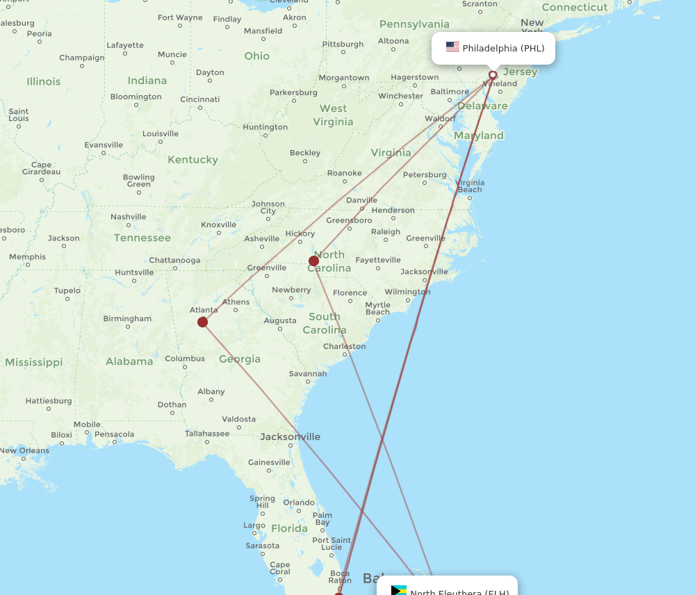 PHL-ELH flight routes