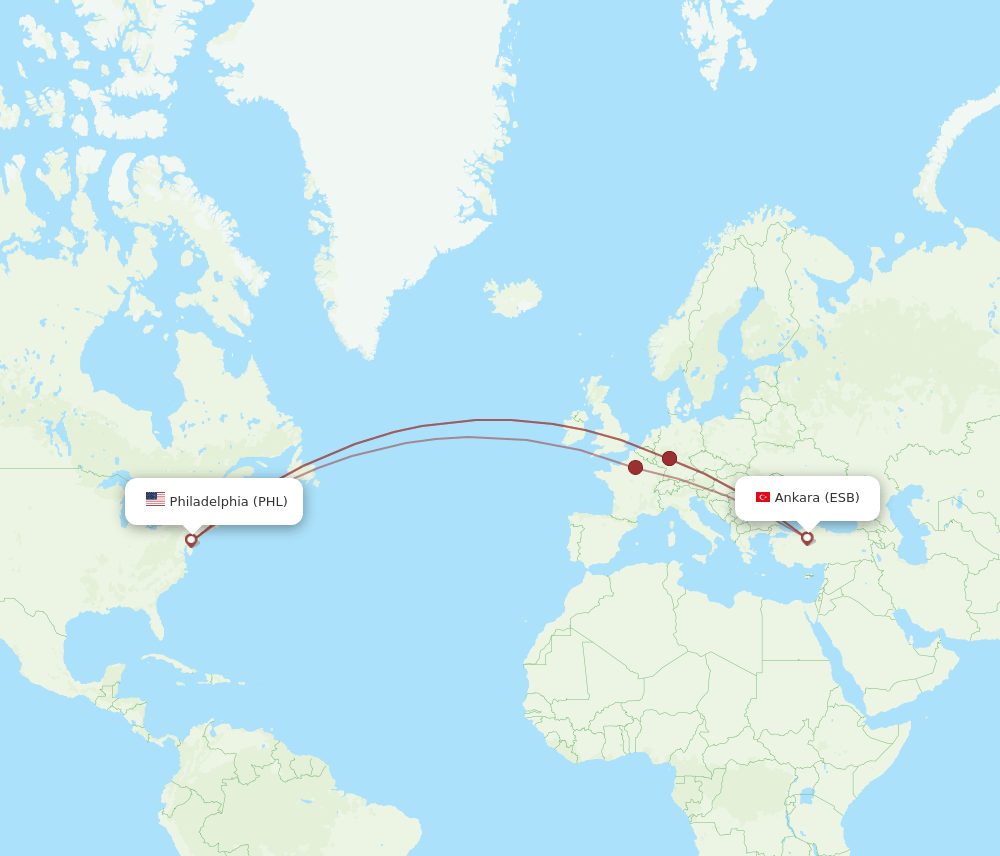 PHL-ESB flight routes