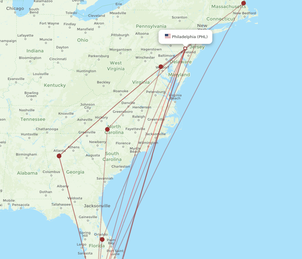 PHL-EYW flight routes