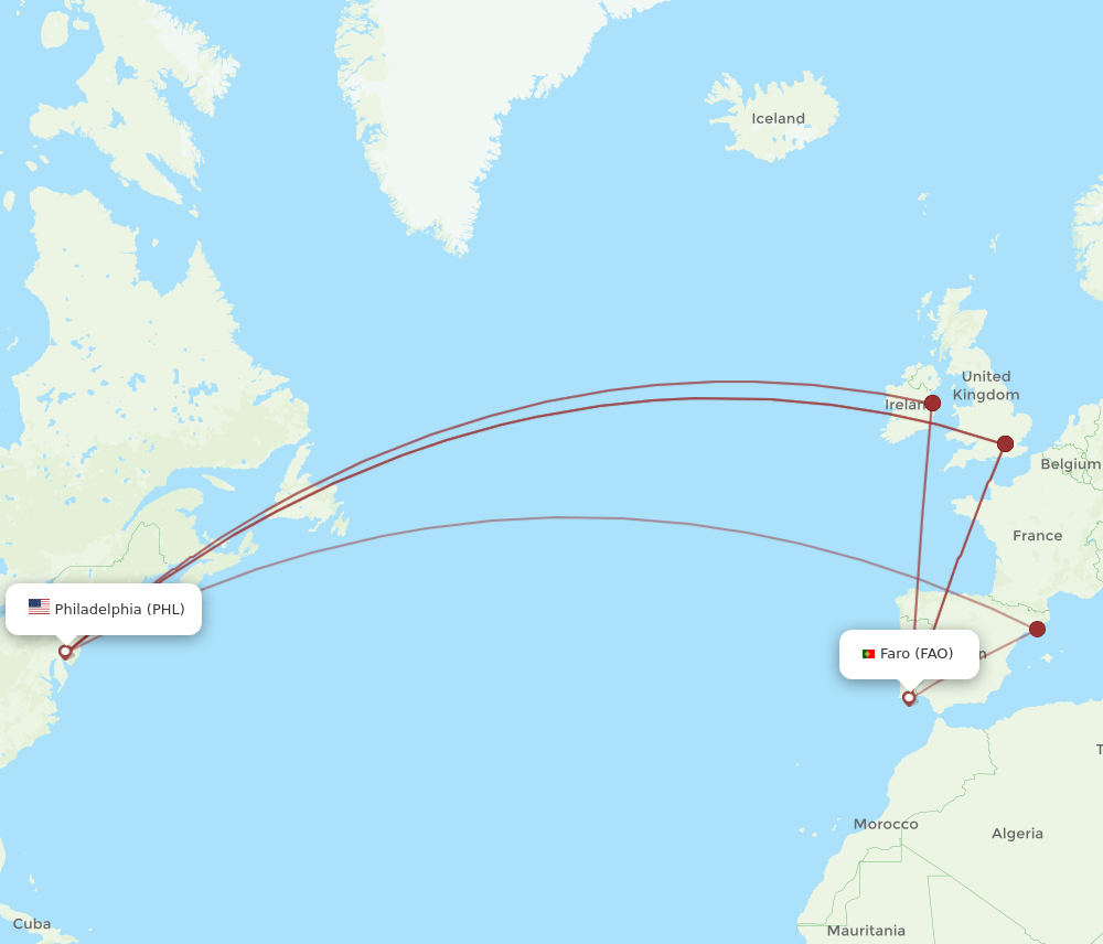 PHL-FAO flight routes