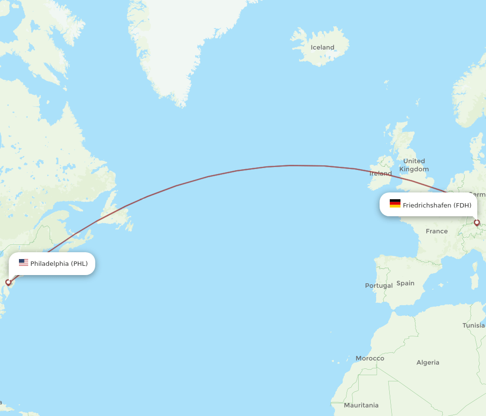 Philadelphia - Friedrichshafen route map and flight paths