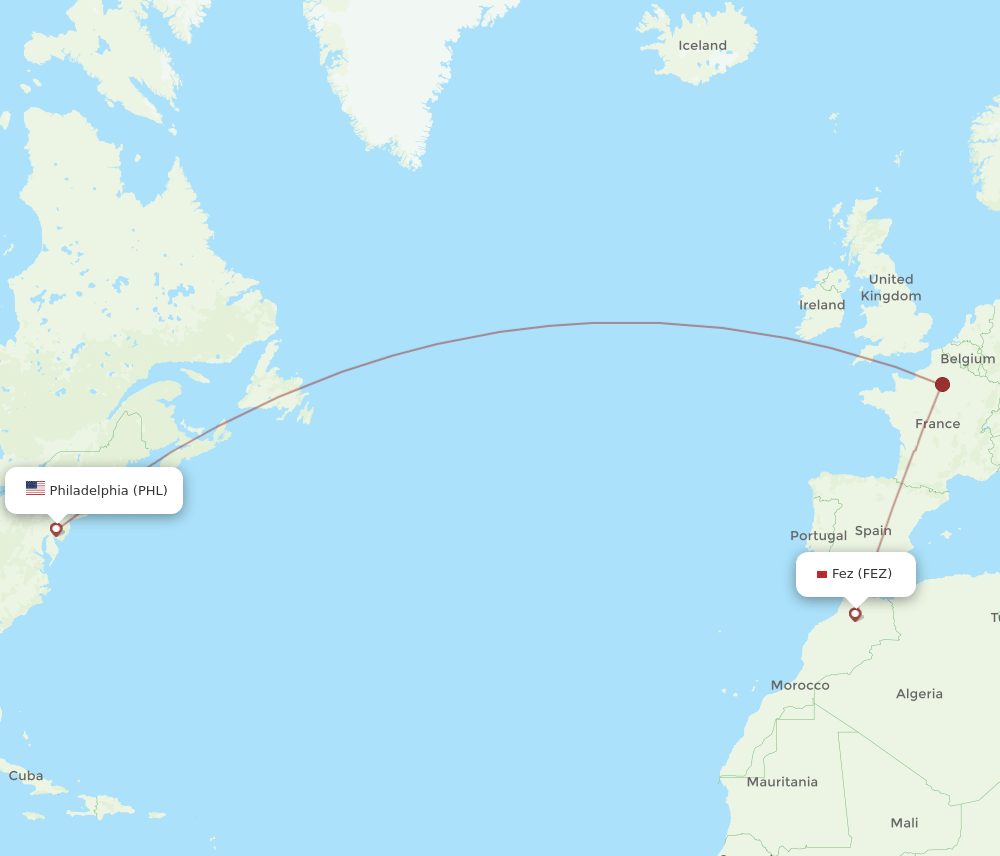 PHL-FEZ flight routes
