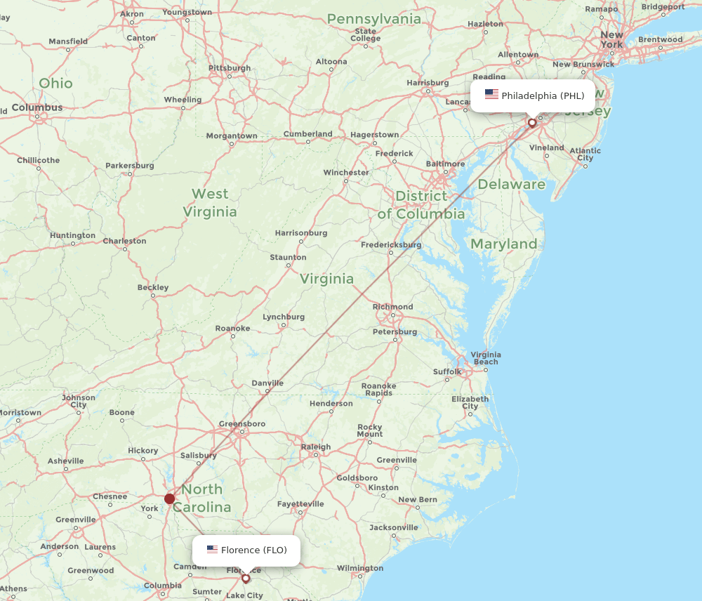 PHL-FLO flight routes