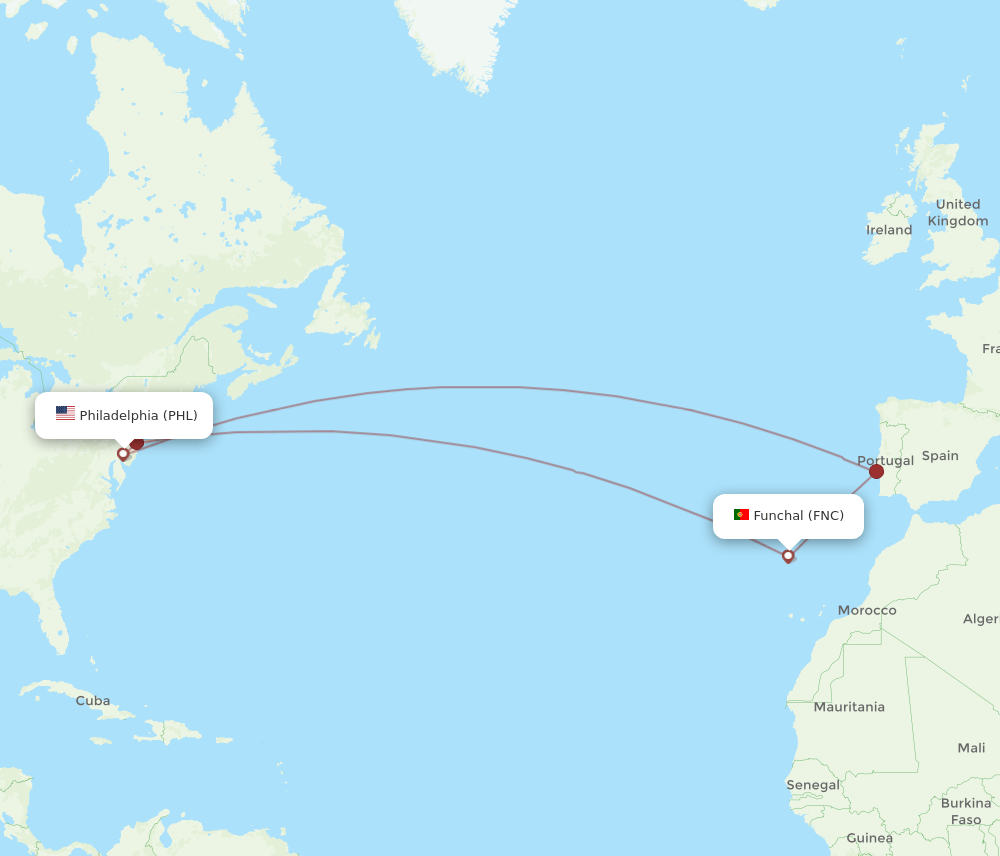 PHL-FNC flight routes