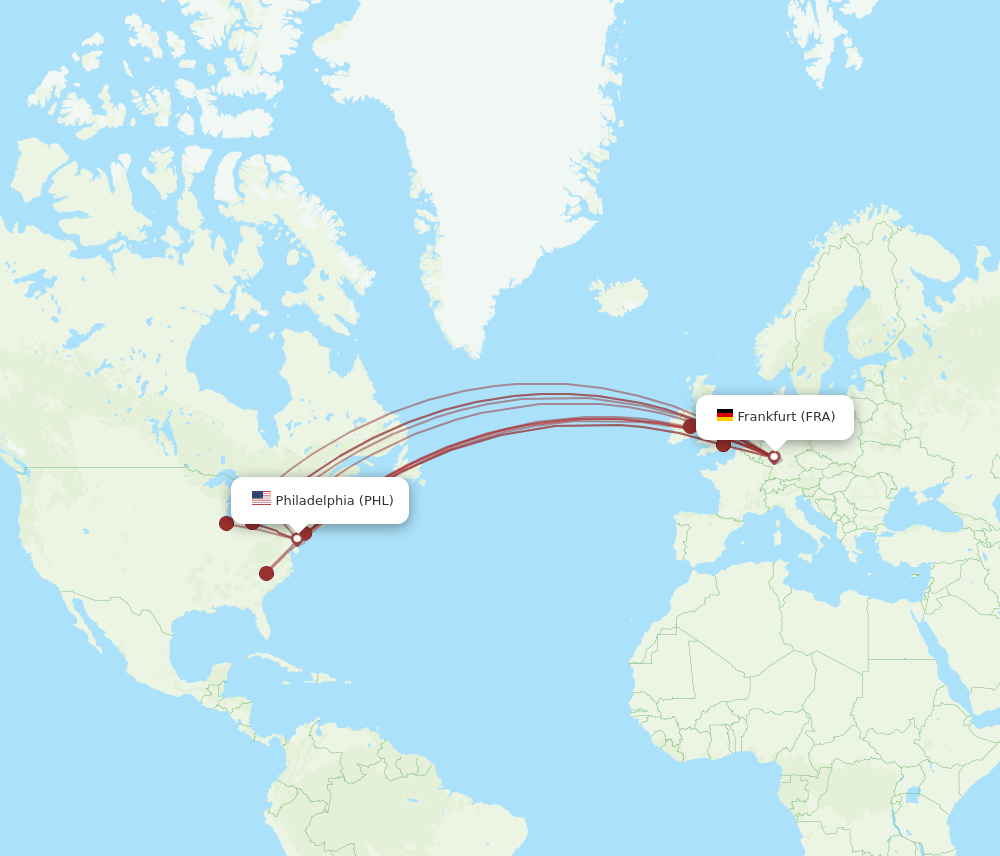 PHL-FRA flight routes