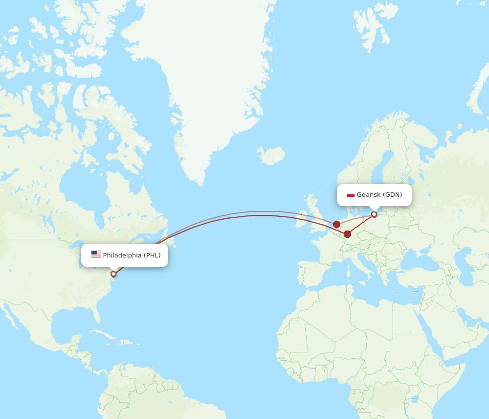 PHL-GDN flight routes