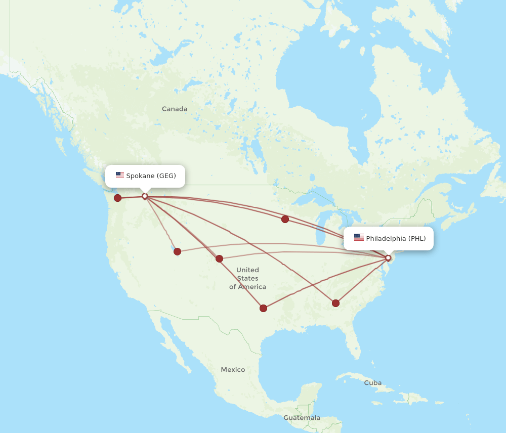 PHL to GEG flights and routes map