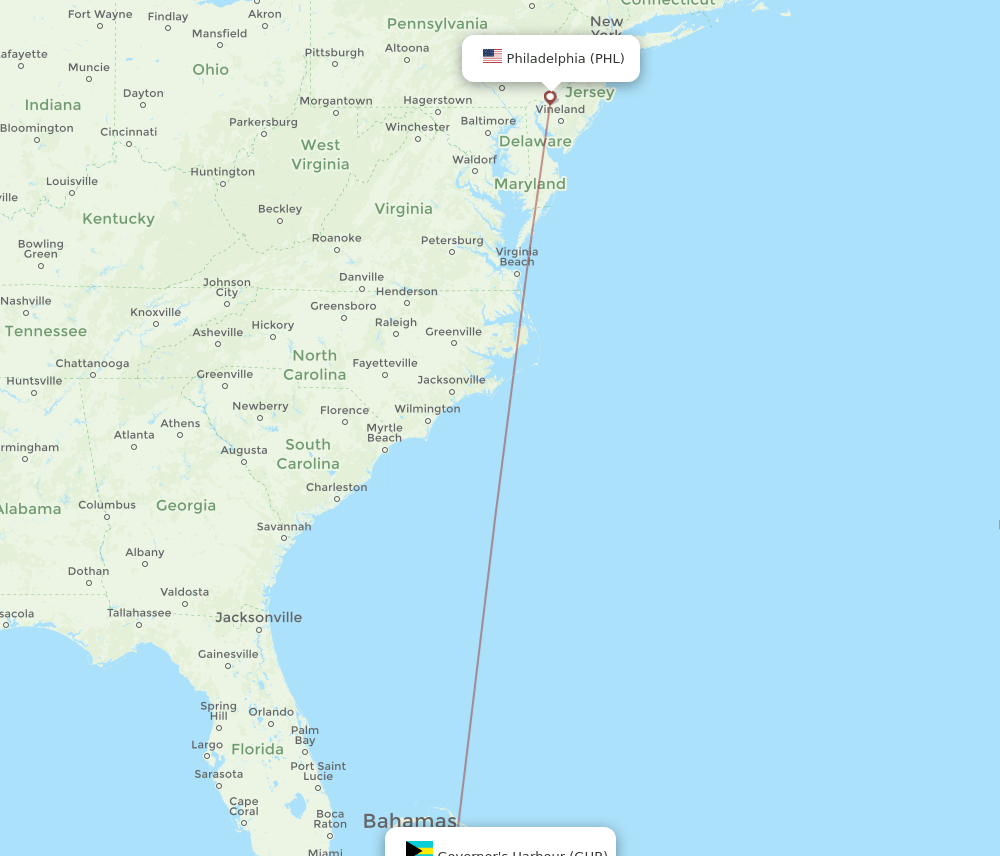 PHL-GHB flight routes
