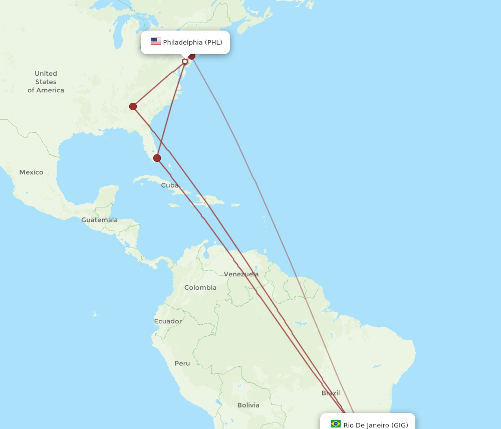PHL-GIG flight routes