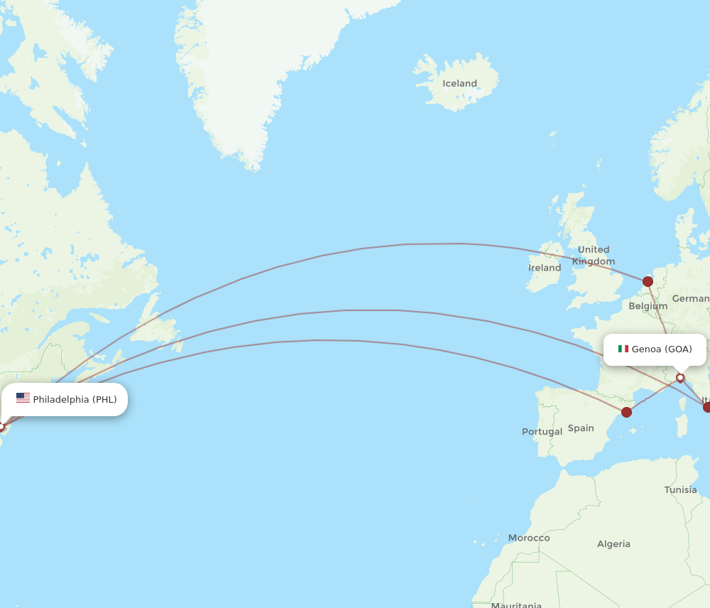 PHL to GOA flights and routes map