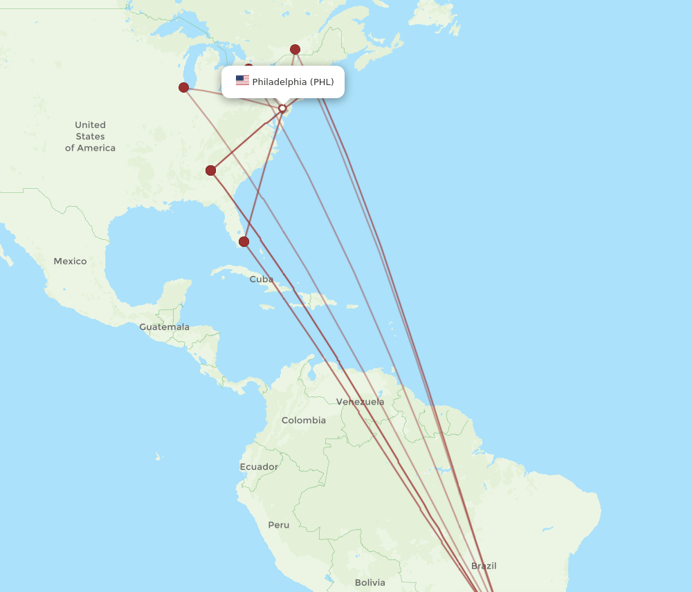PHL-GRU flight routes