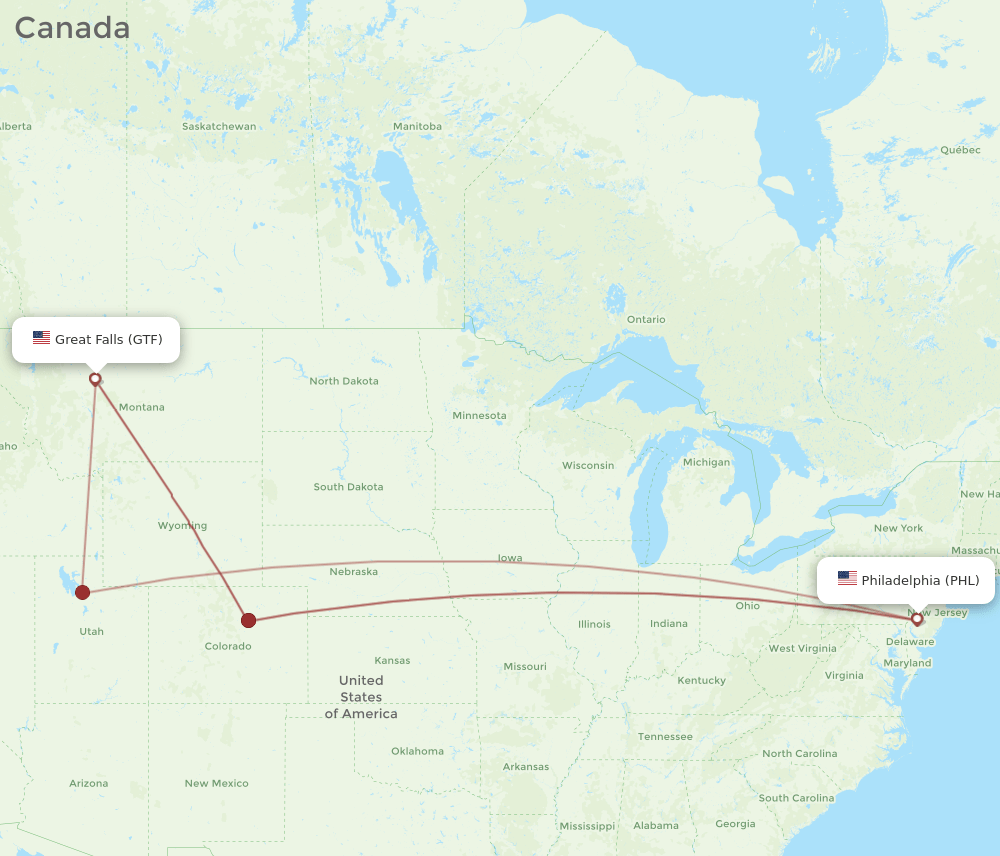 PHL-GTF flight routes
