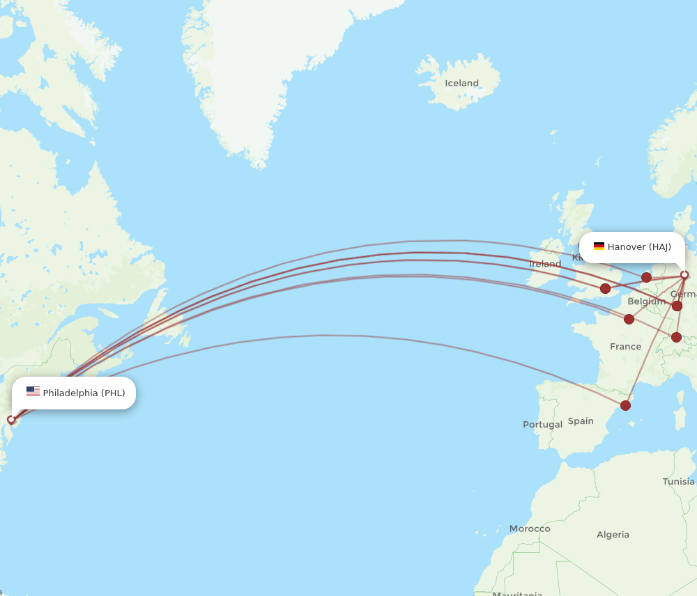 PHL to HAJ flights and routes map