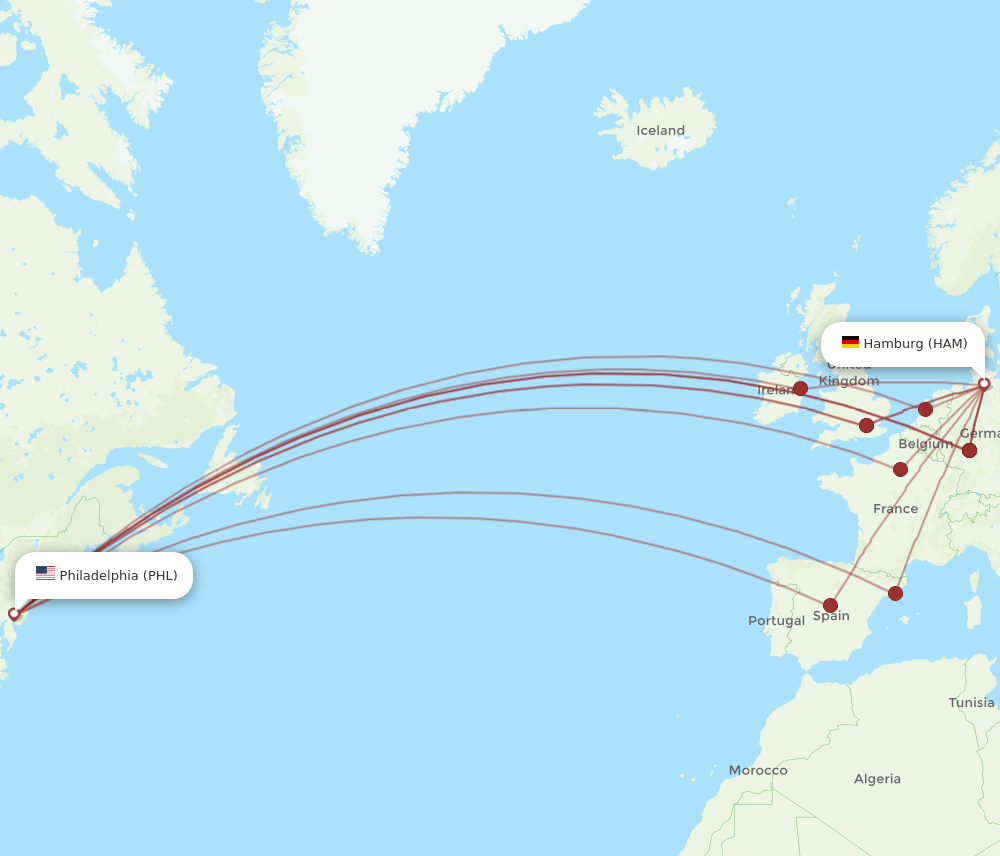 PHL-HAM flight routes