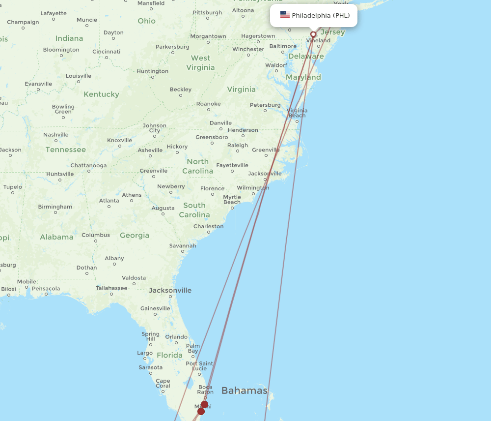 PHL to HAV flights and routes map