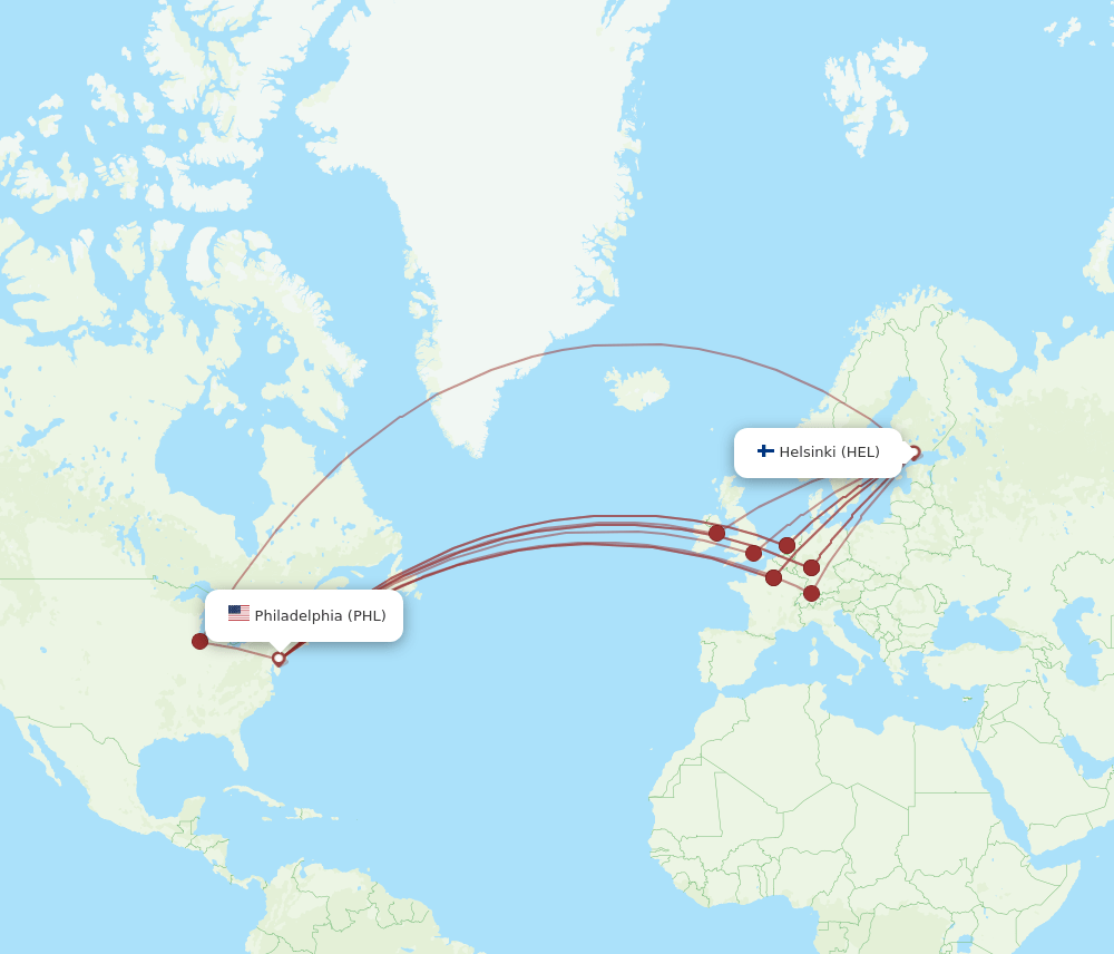 PHL to HEL flights and routes map