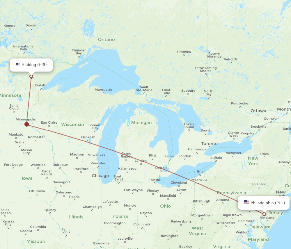 PHL-HIB flight routes
