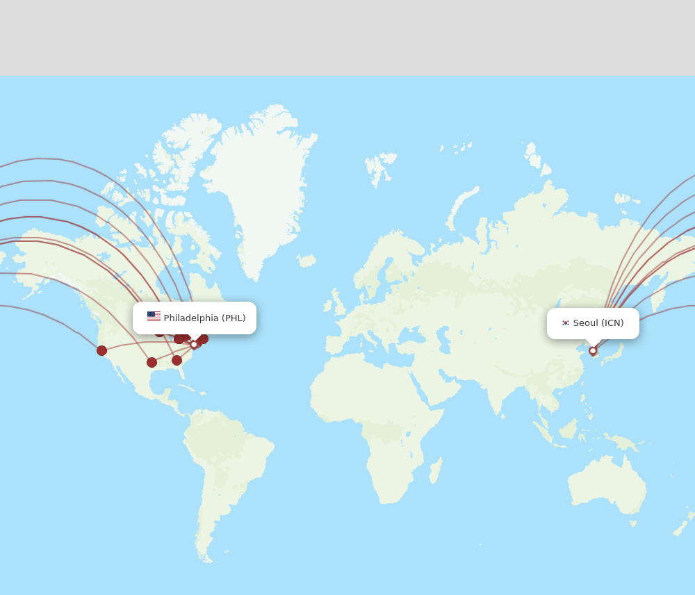 PHL to ICN flights and routes map