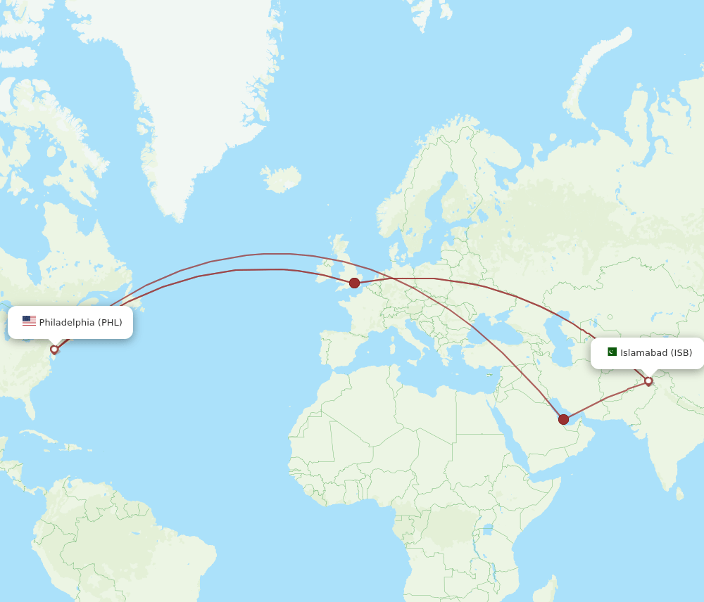 PHL-ISB flight routes