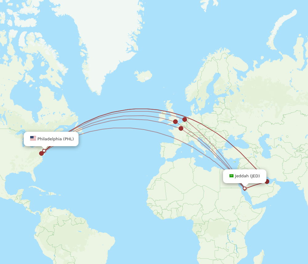 PHL-JED flight routes