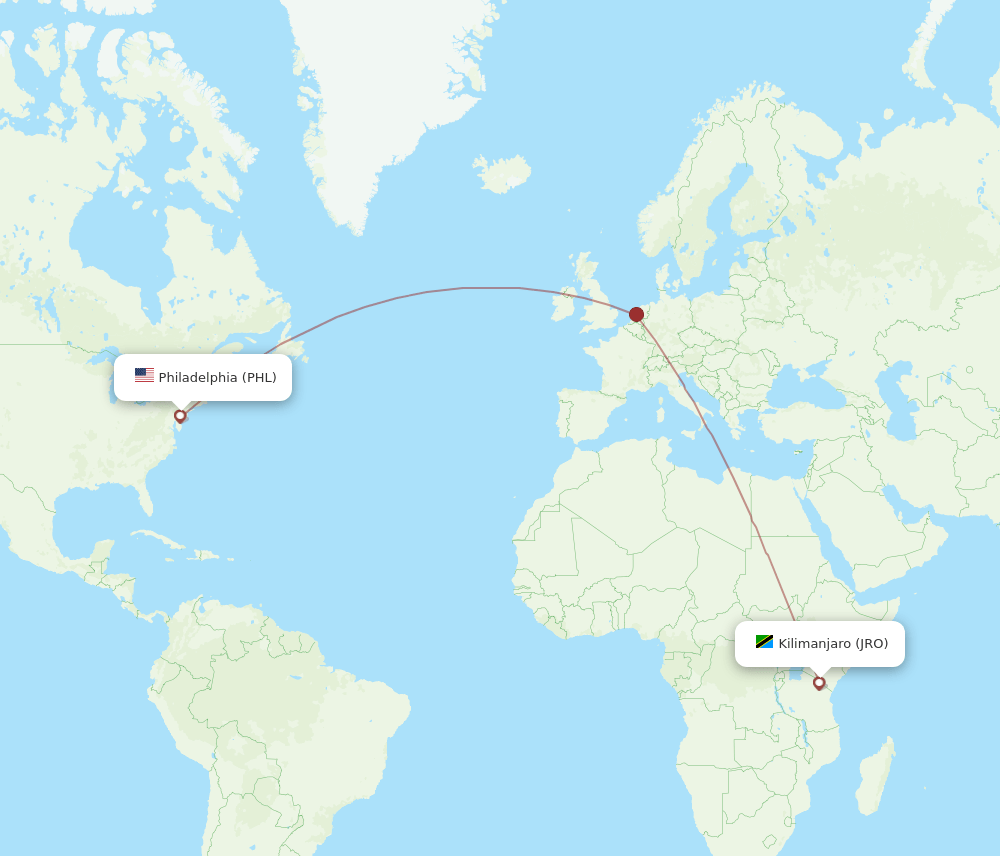 PHL-JRO flight routes