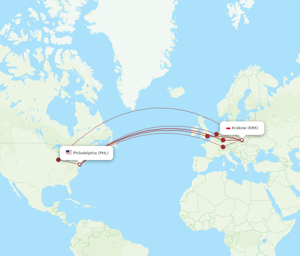 PHL-KRK flight routes