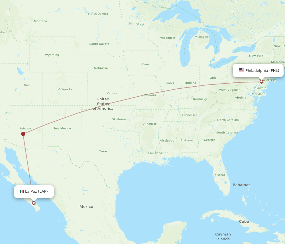 PHL to LAP flights and routes map