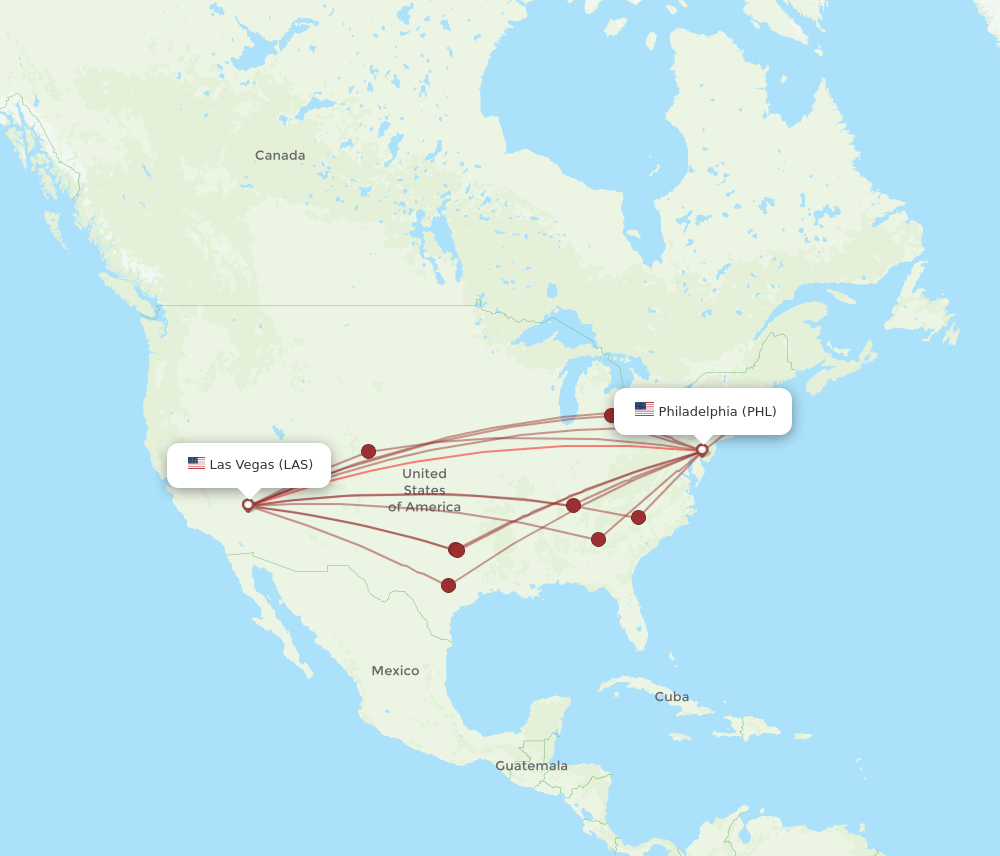 PHL-LAS flight routes
