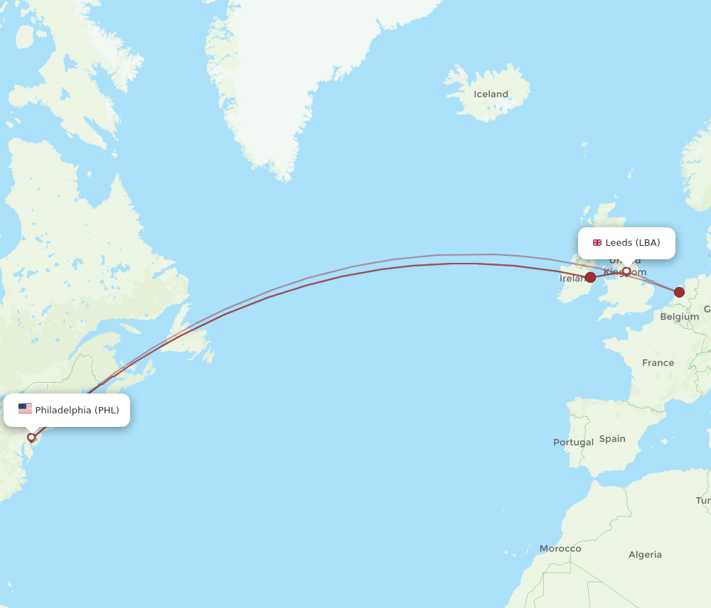 PHL-LBA flight routes