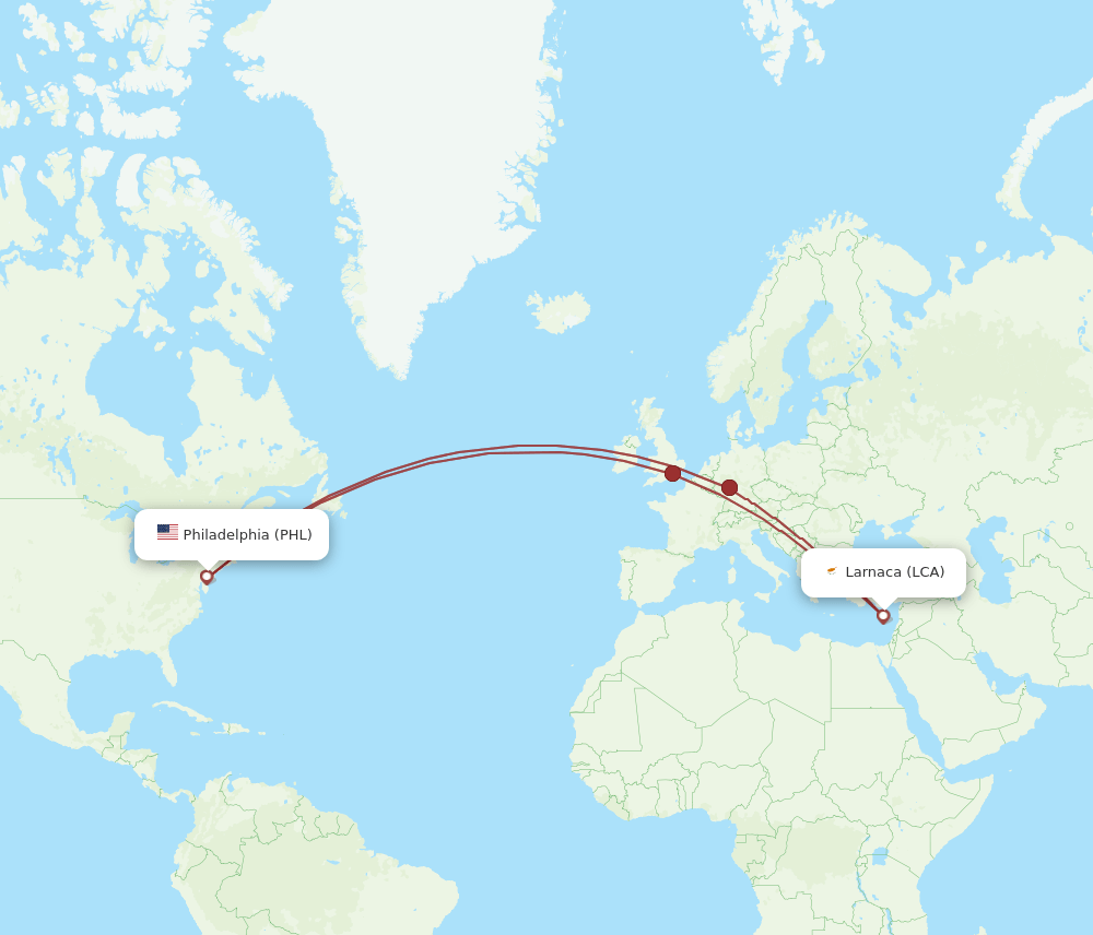 PHL-LCA flight routes