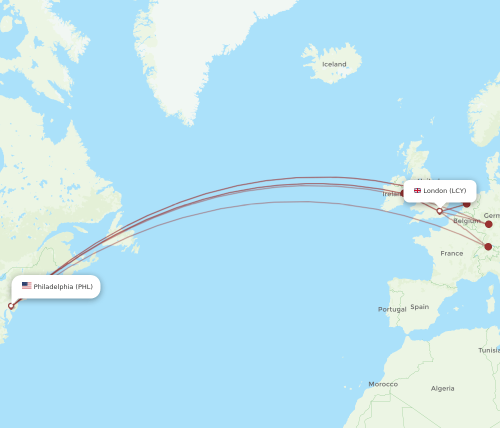 PHL to LCY flights and routes map