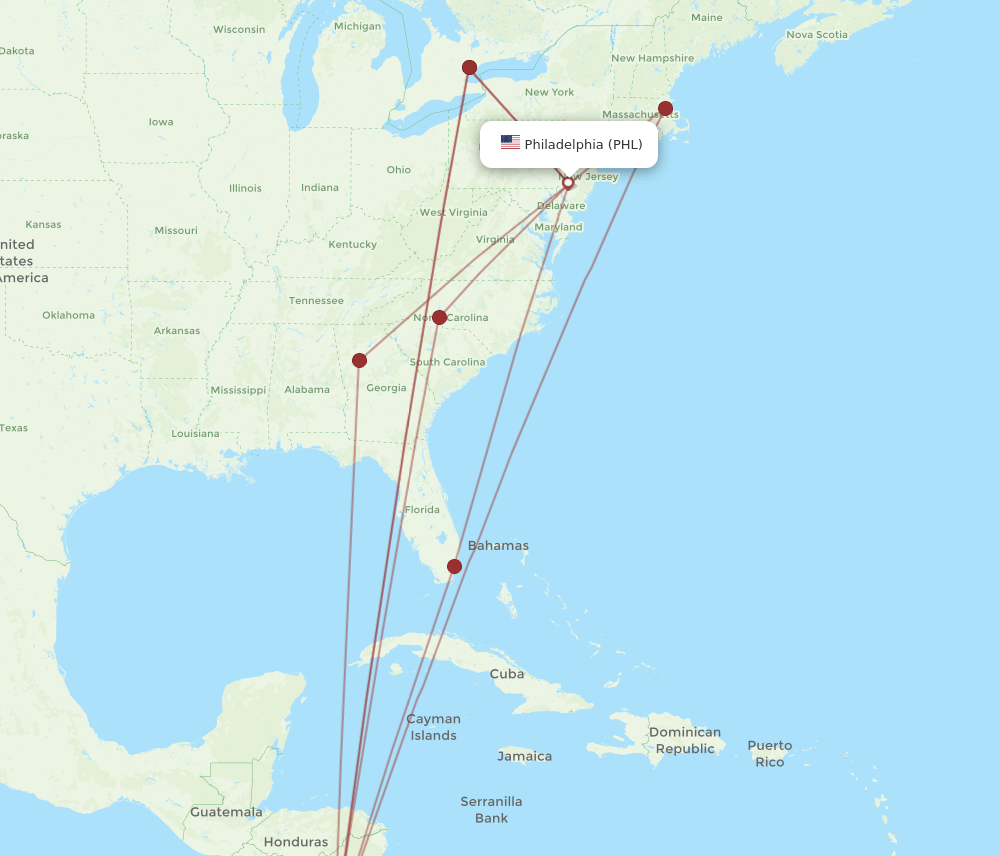 PHL-LIR flight routes