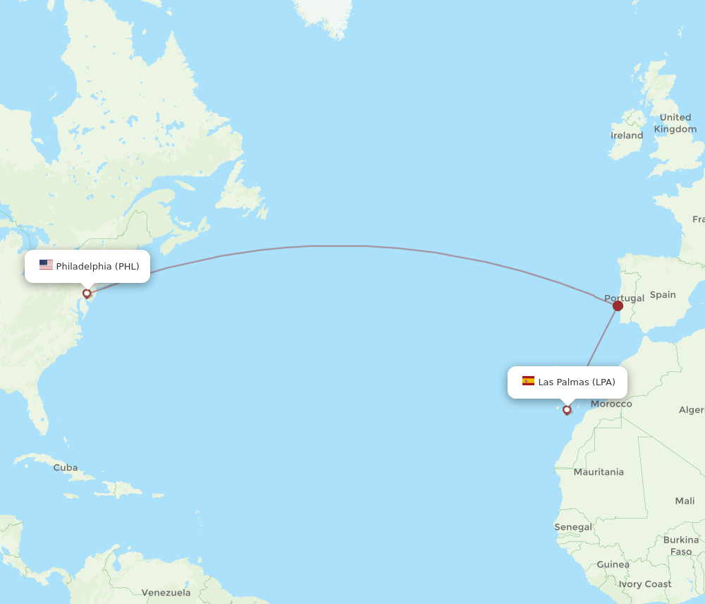 PHL-LPA flight routes