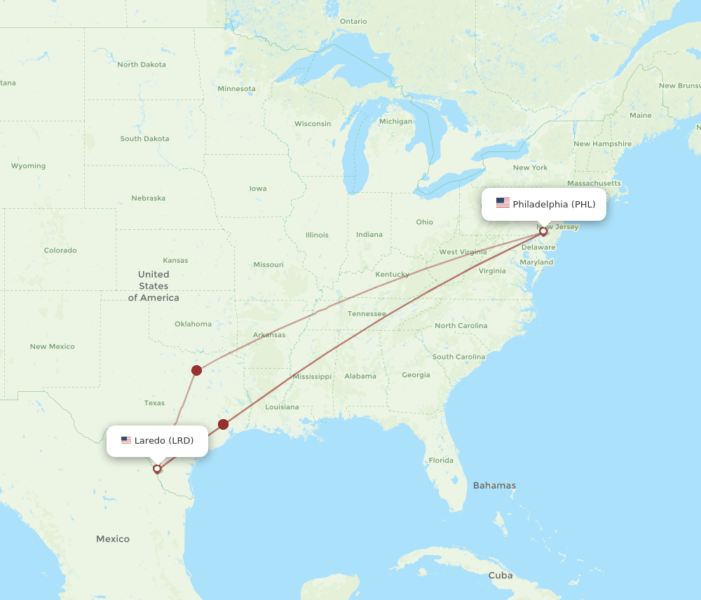 PHL-LRD flight routes