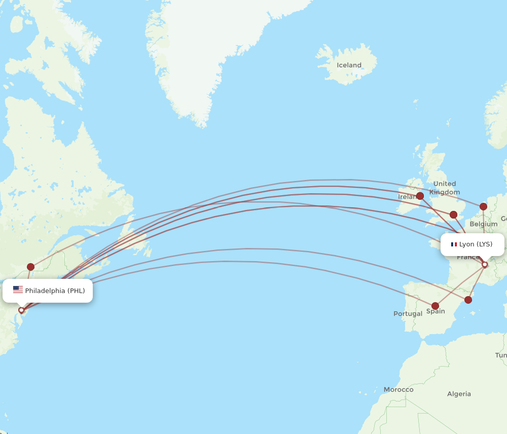 PHL to LYS flights and routes map