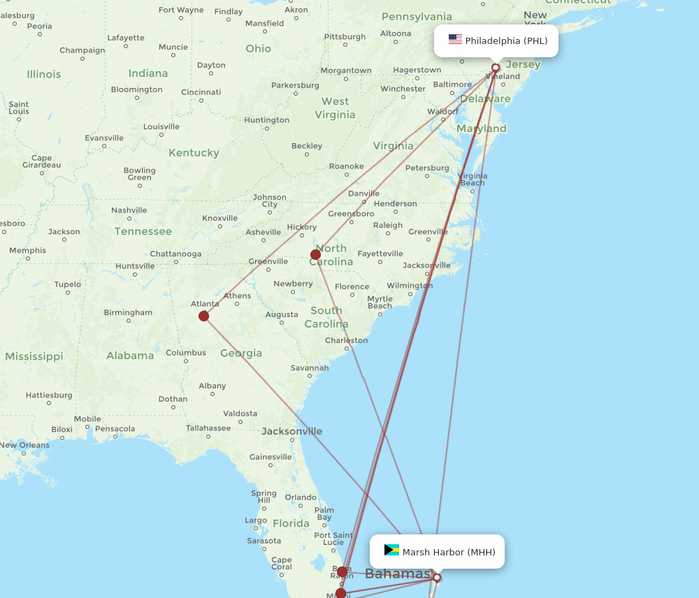PHL-MHH flight routes