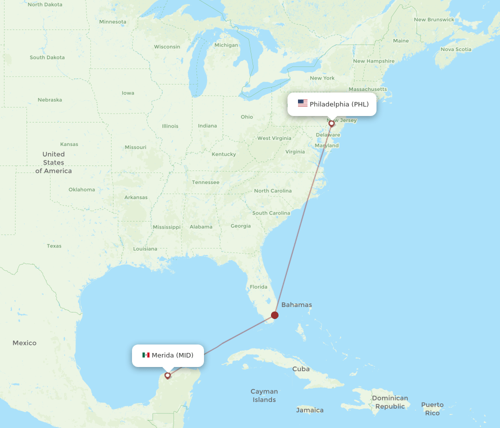 PHL-MID flight routes
