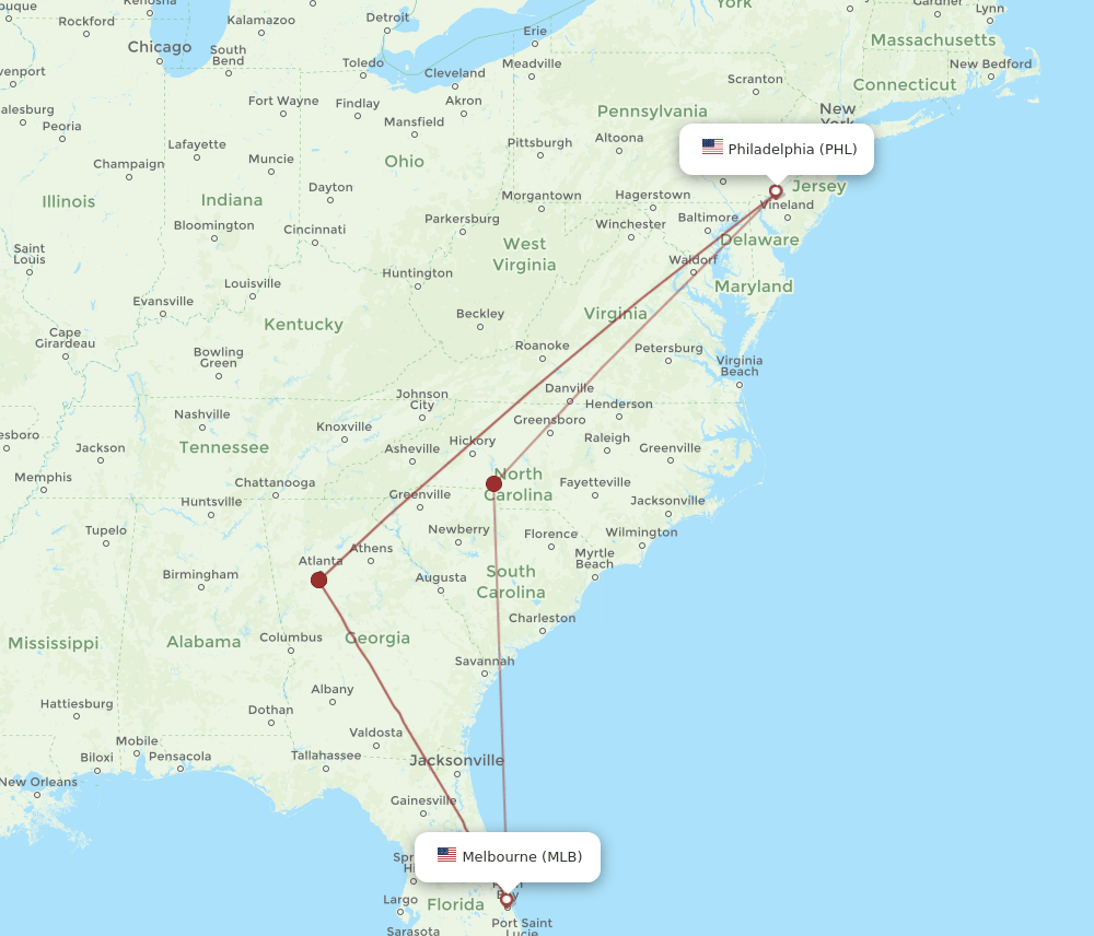 PHL-MLB flight routes
