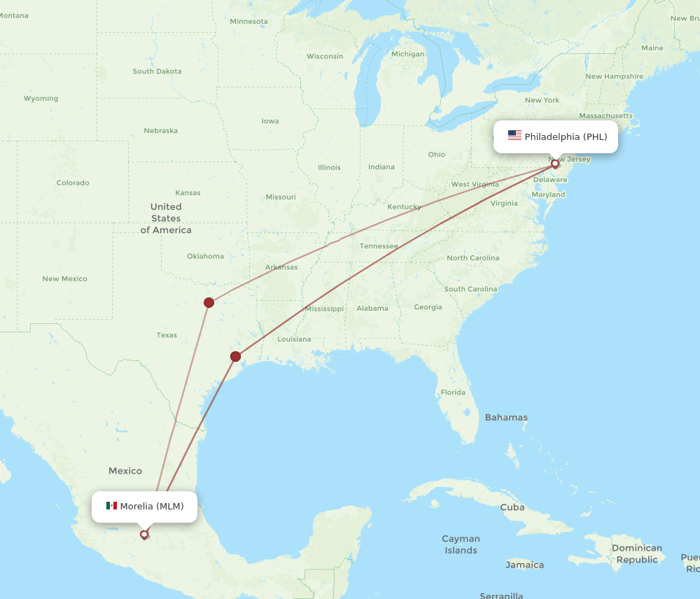 PHL-MLM flight routes