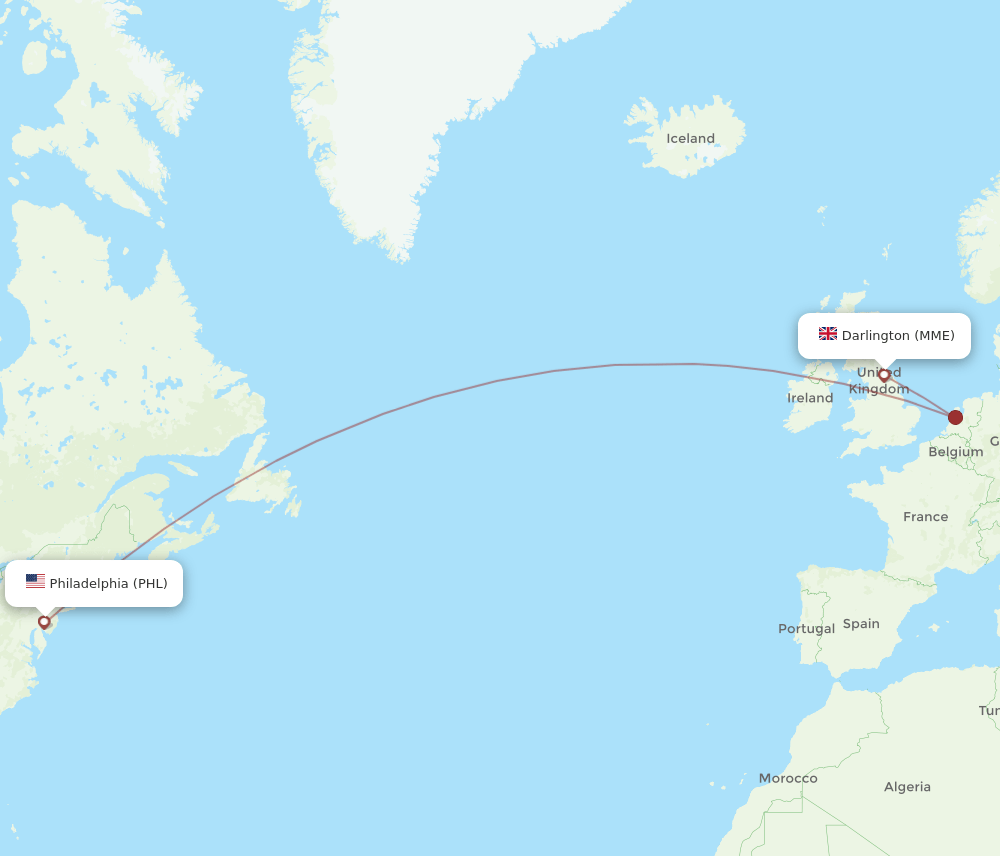 PHL to MME flights and routes map