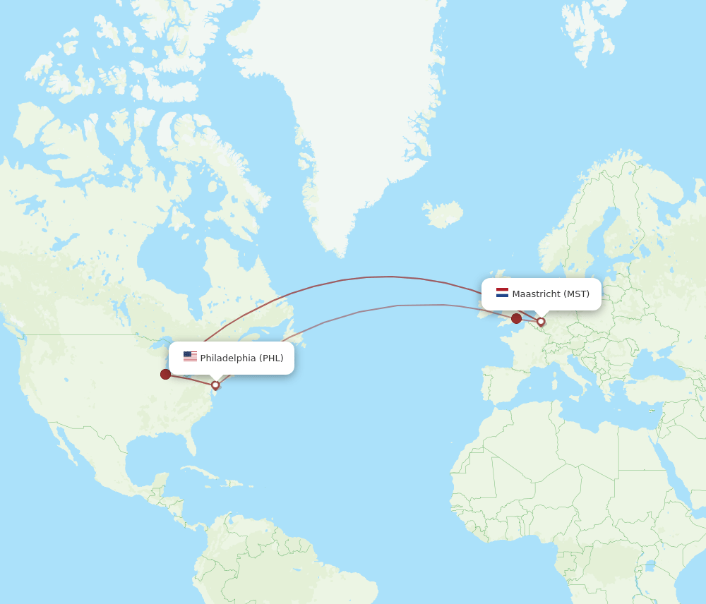 PHL-MST flight routes