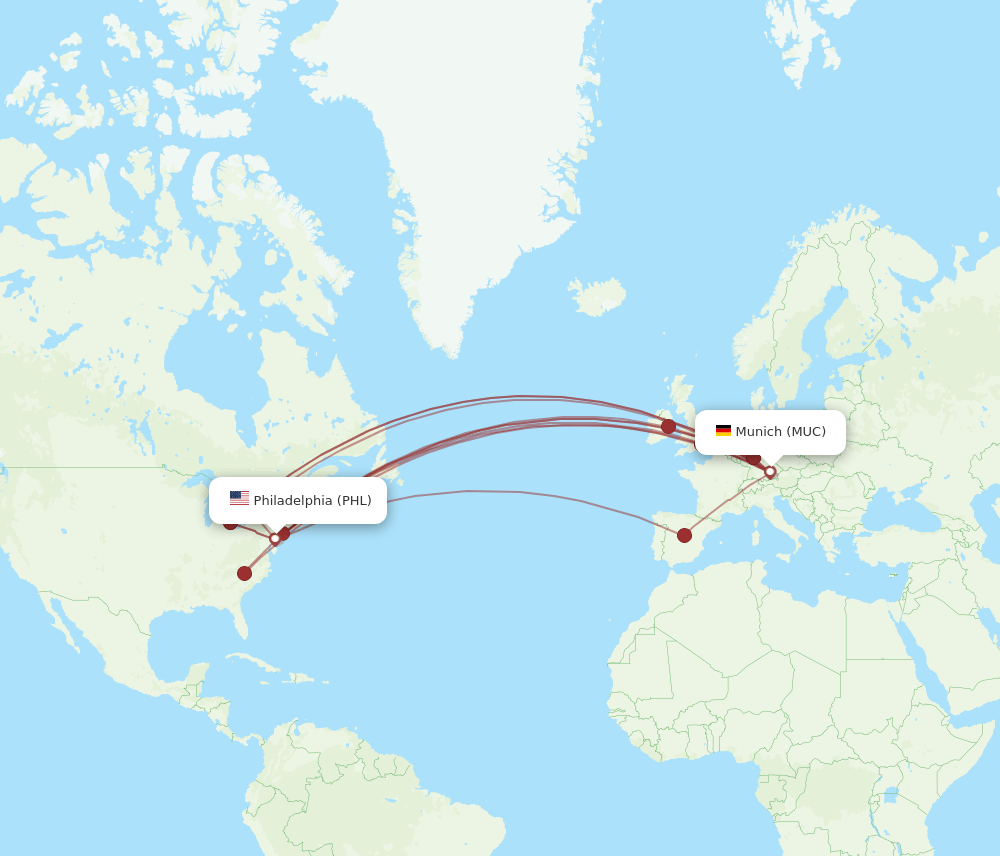 PHL-MUC flight routes