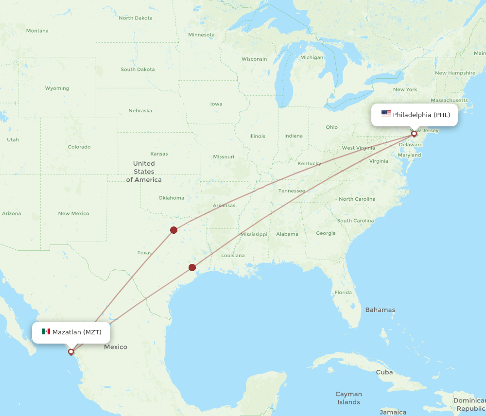 PHL-MZT flight routes