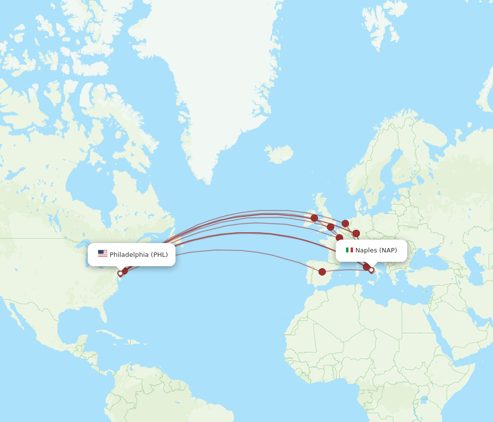 PHL-NAP flight routes