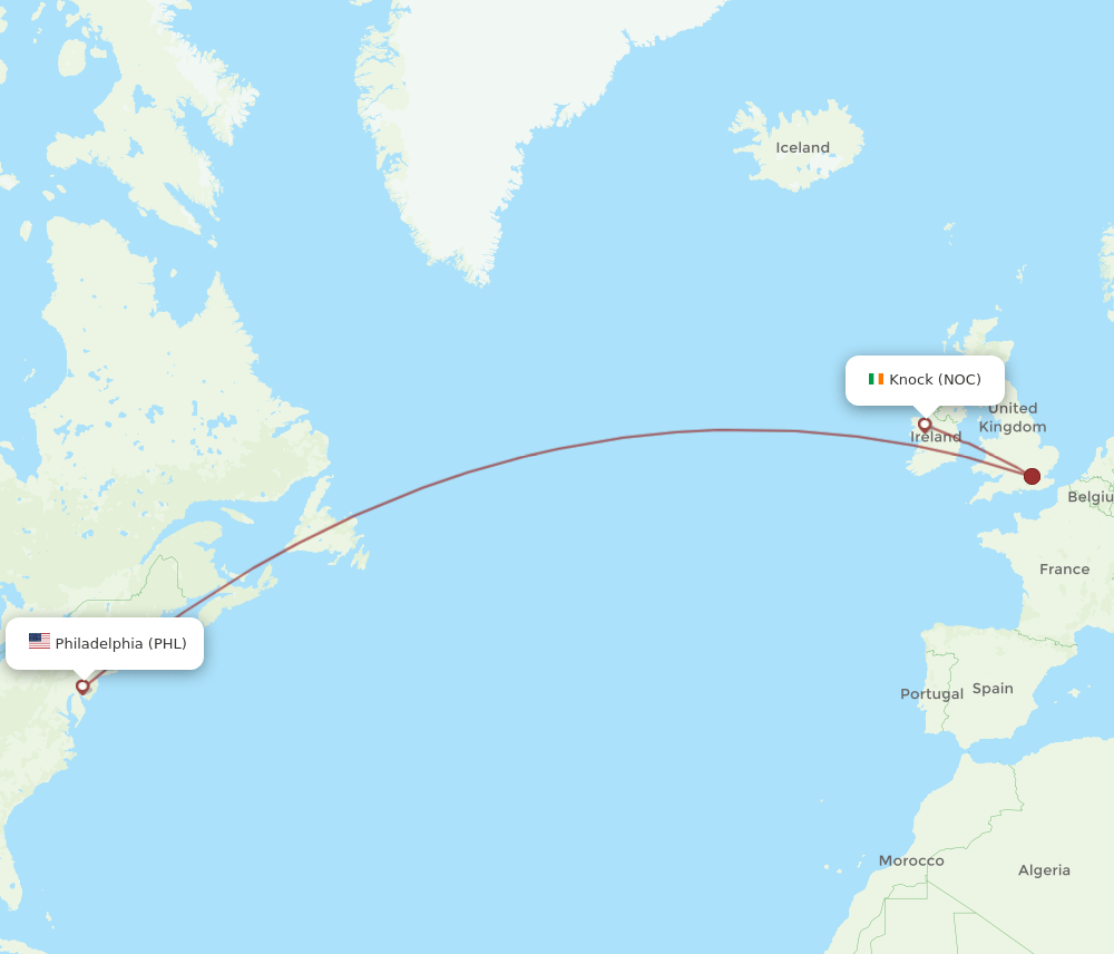 PHL-NOC flight routes