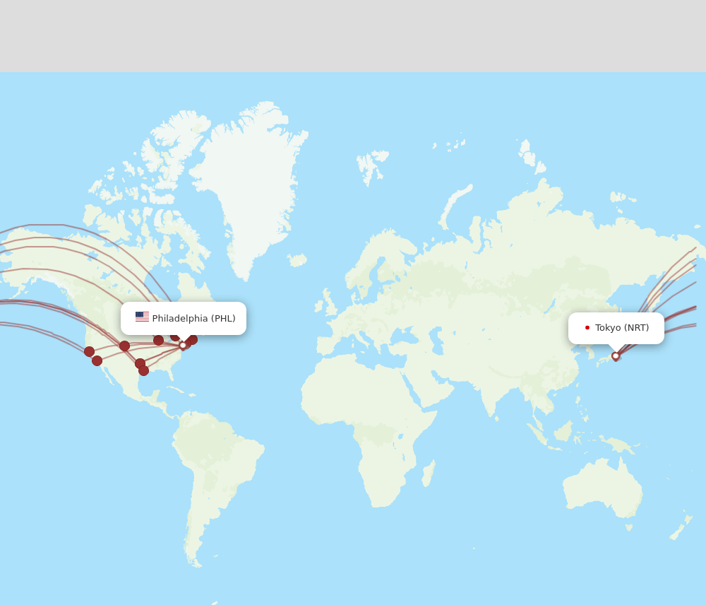 PHL to NRT flights and routes map