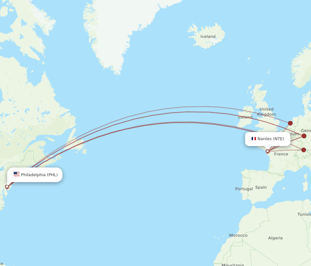PHL-NTE flight routes