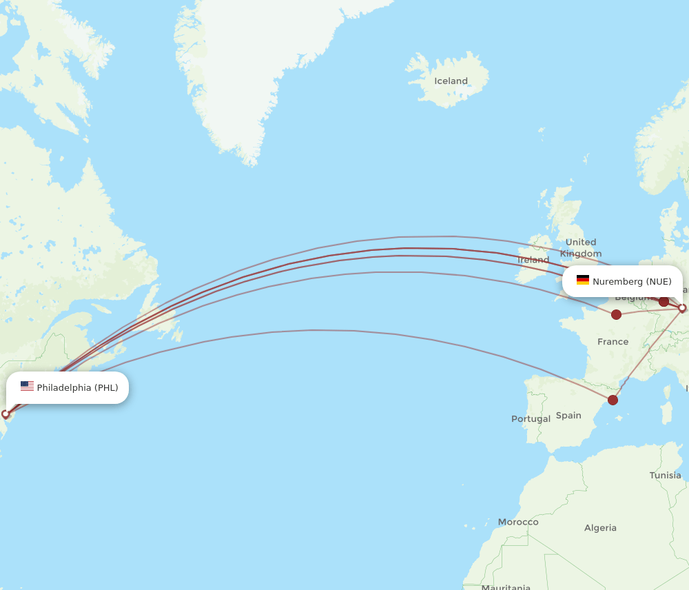 PHL-NUE flight routes